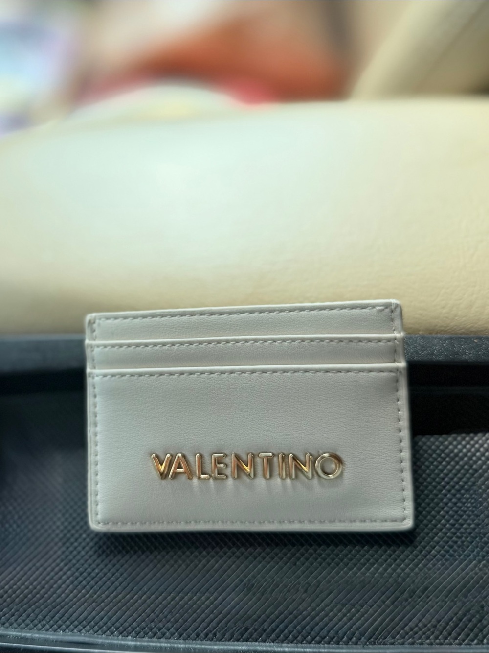Valentino Cream Leather Card Holder with Gold Logo